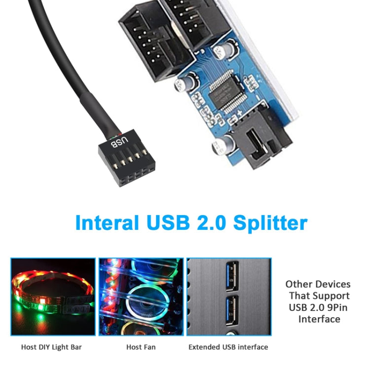 30cm Motherboard 9Pin USB2.0 1 In 2 Extension Cable With Chip Support Multiple Interface For Shared Use - USB Cable by buy2fix | Online Shopping UK | buy2fix