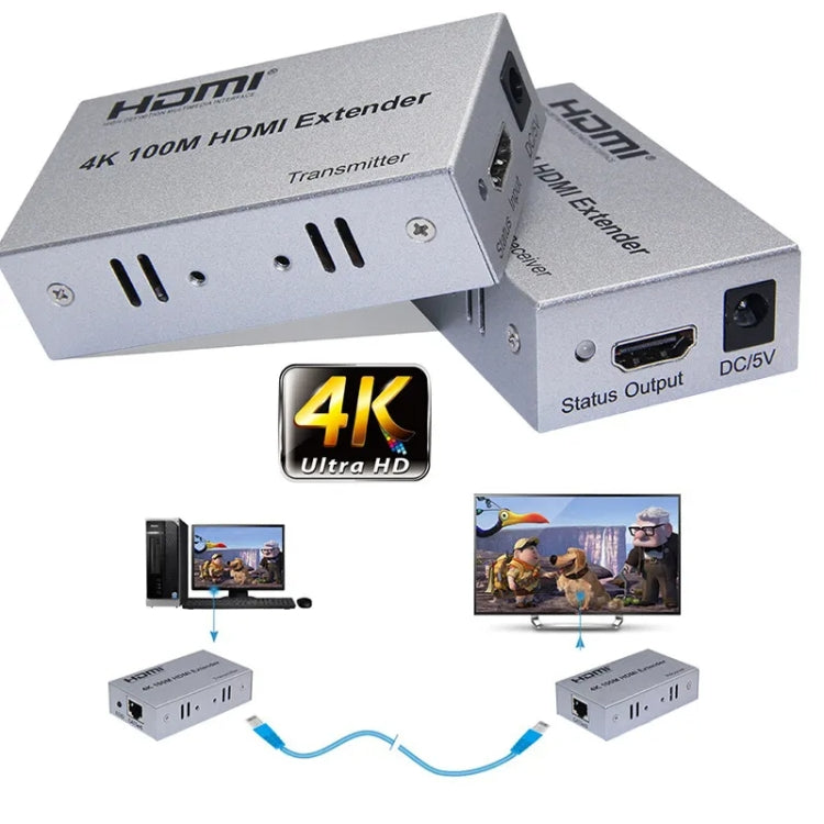 HDMI To RJ45 Single Ethernet Cable 100m Extender 4K HD Cable Signal Amplifier UK Plug(Black) - Amplifier by buy2fix | Online Shopping UK | buy2fix