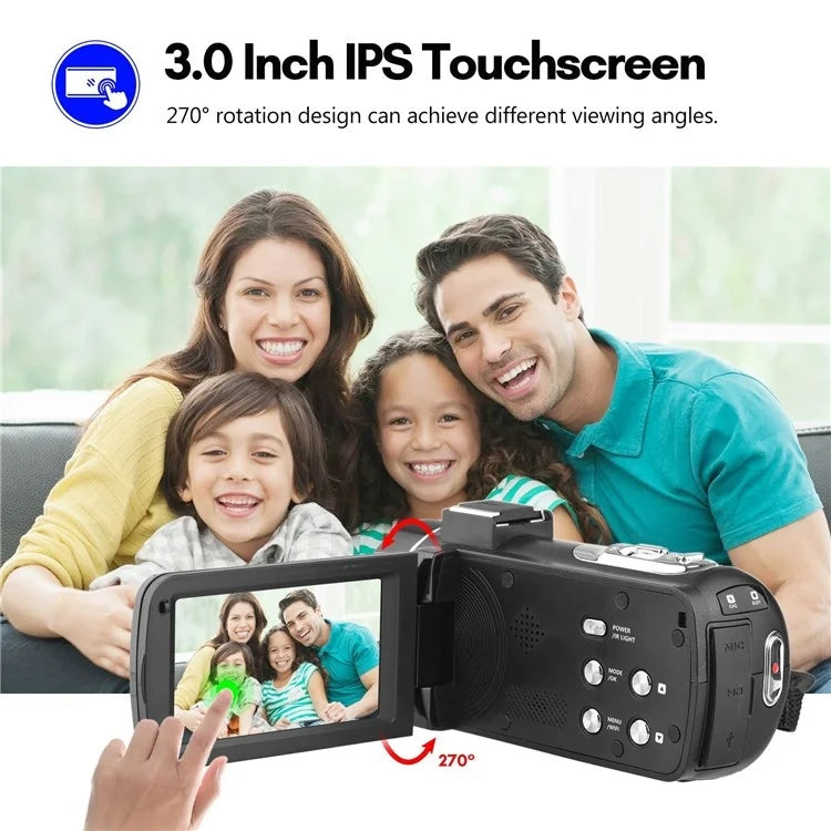 4K  Digital Video Camera 3 Inch IPS Touch Screen 56MP 18X Digital Zoom WiFi Camcorder, Spec: Set 3 - Video Cameras by buy2fix | Online Shopping UK | buy2fix