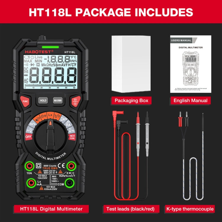 HABOTEST HT118L Mini High Precision Intelligent Anti-Burning Electrician Multimeter(Black) - Digital Multimeter by HABOTEST | Online Shopping UK | buy2fix