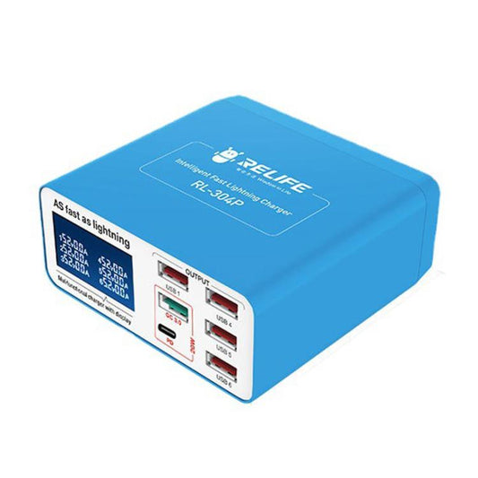 RELIFE RL-304P 6 Port Smart Digital Display Fast Charger Mobile Phone PD3.0+QC3.0 USB Charging Pile(EU Plug) - Multifunction Charger by RELIFE | Online Shopping UK | buy2fix