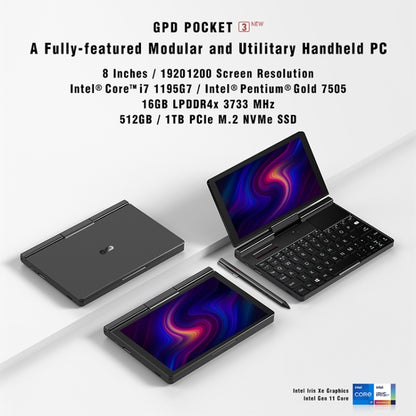 GPD Pocket 3 Mini Laptop, 8.0 inch, 16GB+512GB, Windows 10 Home Intel Pentium Gold 7505 Dual Core up to 3.5Ghz, Support Wi-Fi 6 & Bluetooth & HDMI, EU Plug(Black) - Others by GPD | Online Shopping UK | buy2fix