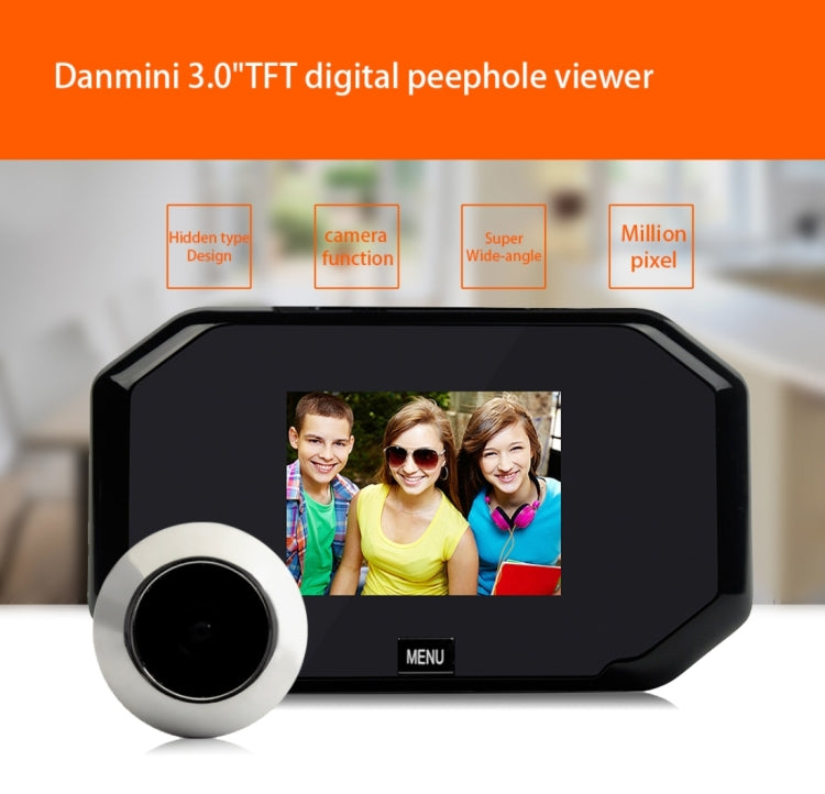 Danmini YB-30BH 3 inch Screen 1.0MP Security Camera Taking Picture Door Peephole, Support TF Card(Black) - Security by buy2fix | Online Shopping UK | buy2fix