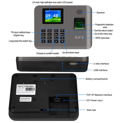 Realand AL321D Fingerprint Time Attendance with 2.4 inch Color Screen & ID Card Function & Battery - Security by Realand | Online Shopping UK | buy2fix