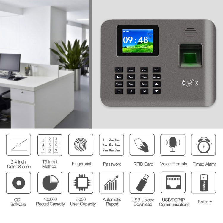 Realand AL321D Fingerprint Time Attendance with 2.4 inch Color Screen & ID Card Function & Battery - Attendance System by Realand | Online Shopping UK | buy2fix