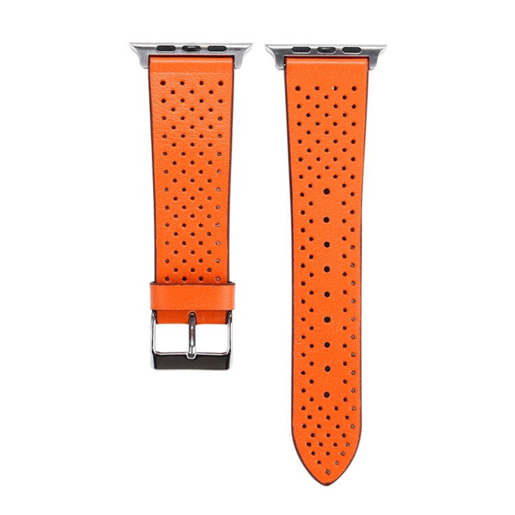 For Apple Watch Series 9&8&7 41mm / SE 3&SE 2&6&SE&5&4 40mm / 3&2&1 38mm Simple Fashion Genuine Leather Hole Pattern Watch Band(Orange) - Watch Bands by buy2fix | Online Shopping UK | buy2fix