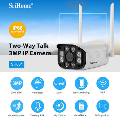 SriHome SH031 3.0 Million Pixels 1296P HD IP Camera, Support Two Way Talk / Motion Detection / Night Vision / TF Card, US Plug - Security by SriHome | Online Shopping UK | buy2fix