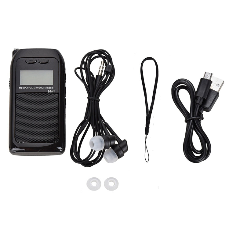 K-605 Portable FM / AM / SW Full Band Stereo Radio, Support TF Card (Black) - Radio Player by buy2fix | Online Shopping UK | buy2fix