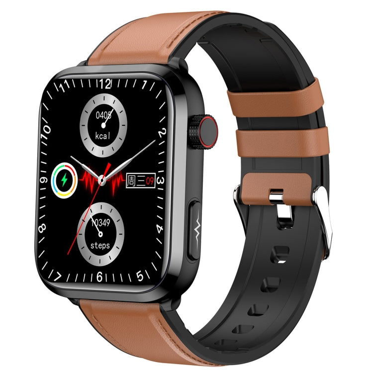 ET210 1.91 inch IPS Screen IP67 Waterproof Leather Band Smart Watch, Support Body Temperature Monitoring / ECG (Brown) - Smart Watches by buy2fix | Online Shopping UK | buy2fix