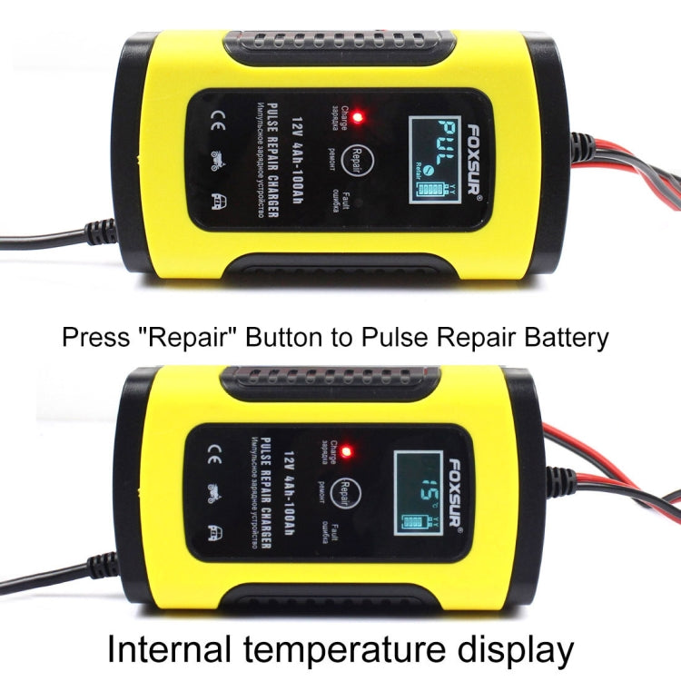 FOXSUR 12V 6A Intelligent Universal Battery Charger for Car Motorcycle, Length: 55cm, US Plug(Yellow) - Battery Charger by FOXSUR | Online Shopping UK | buy2fix