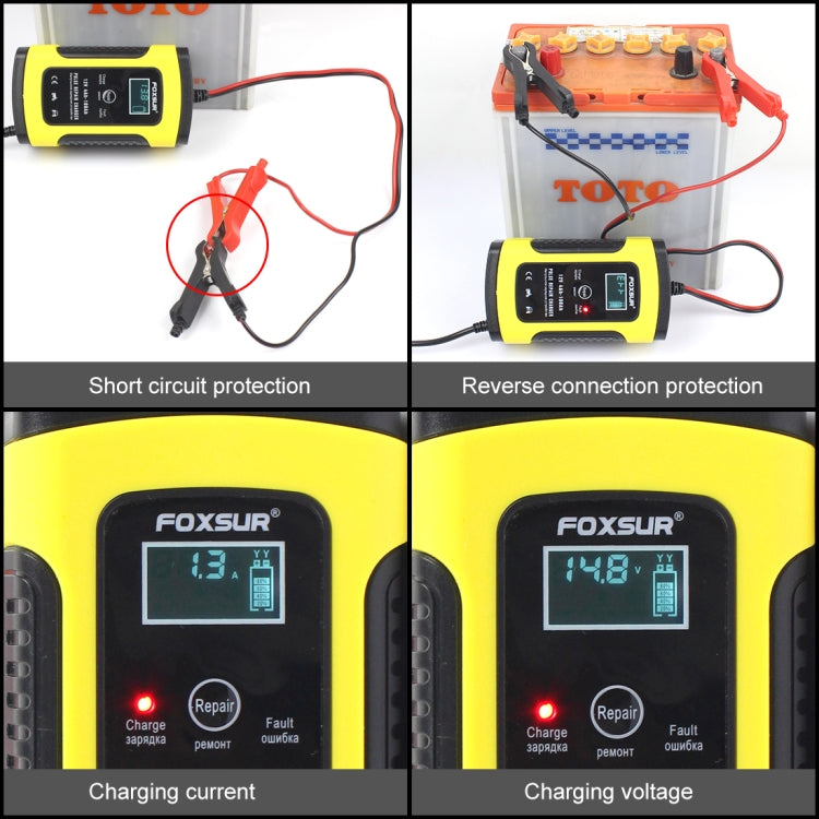 12V 6A Intelligent Universal Battery Charger for Car Motorcycle, Length: 55cm, UK Plug(Yellow) - In Car by FOXSUR | Online Shopping UK | buy2fix