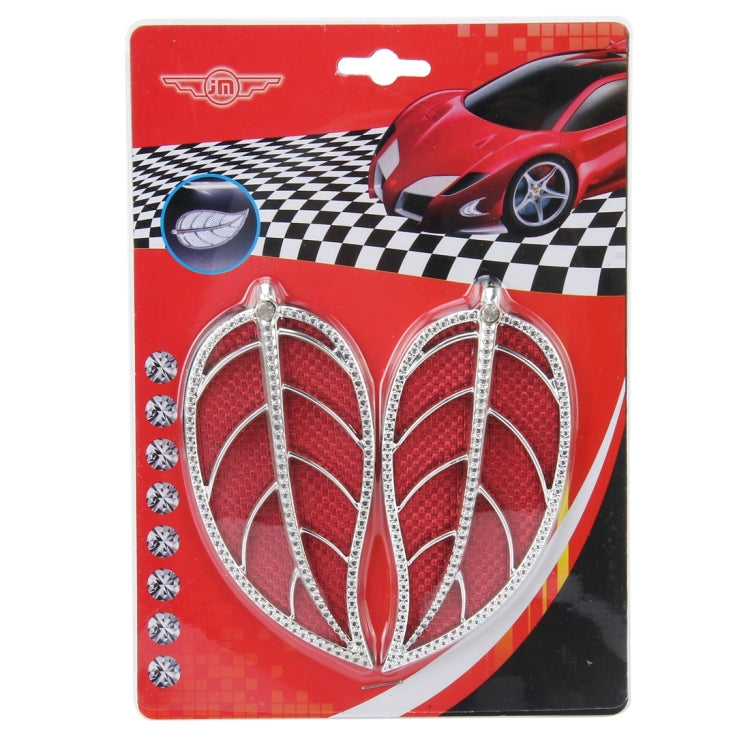 2 PCS Leaf Shape Car Plastic Decorative Sticker, Size: 12.0 x 6.0cm(Silver + Red) - Decorative Sticker by buy2fix | Online Shopping UK | buy2fix