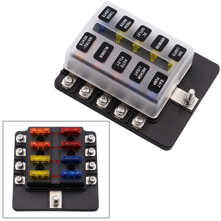 1 in 10 Out Fuse Box Screw Terminal Section Fuse Holder Kits with LED Warning Indicator for Auto Car Truck Boat - In Car by buy2fix | Online Shopping UK | buy2fix