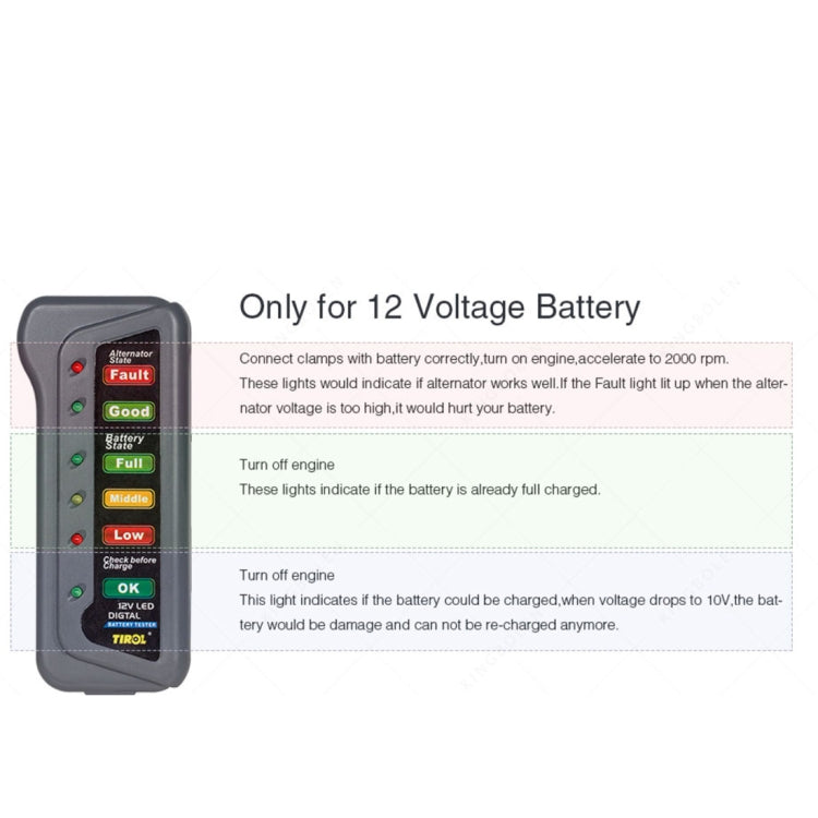 TIROL T16897 12V Auto Car Digital Battery Alternator Tester 6 LED Lights Display - In Car by buy2fix | Online Shopping UK | buy2fix
