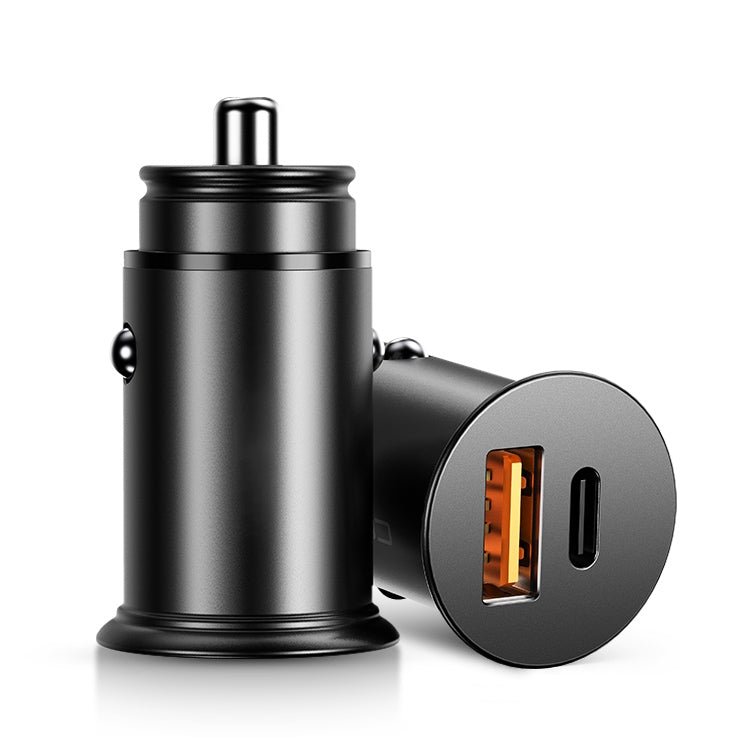 ROCK H15 Dual Port USB + USB-C / Type-C PD30W Car Charger (Black) - In Car by ROCK | Online Shopping UK | buy2fix