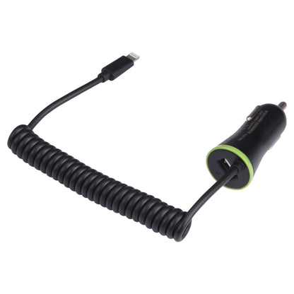 17W 3.4A Mini USB Car Charger with 8 Pin Spring Cable - Car Charger by buy2fix | Online Shopping UK | buy2fix