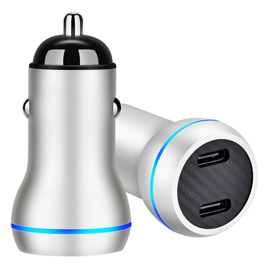 ACC-580 PD 40W Dual Type-C / USB-C Ports Fast Charging Car Charger(Silver) - In Car by buy2fix | Online Shopping UK | buy2fix