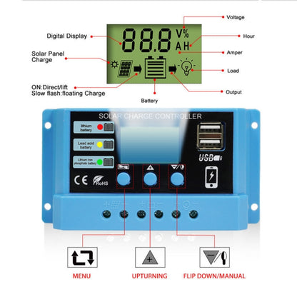 20A Solar Charge Controller 12V / 24V Lithium Lead-Acid Battery Charge Discharge PV Controller, with Indicator Light - In Car by buy2fix | Online Shopping UK | buy2fix