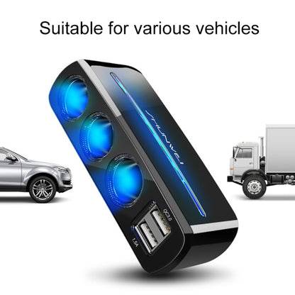 SHUNWEI SD-1939D 120W QC3.0 Car 3 in 1 Dual USB Charger Cigarette Lighter -  by SHUNWEI | Online Shopping UK | buy2fix