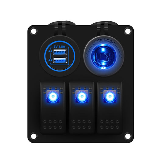 Multi-functional Combination Switch Panel 12V / 24V 3 Way Switches + Dual USB Charger for Car RV Marine Boat (Blue Light) - In Car by buy2fix | Online Shopping UK | buy2fix