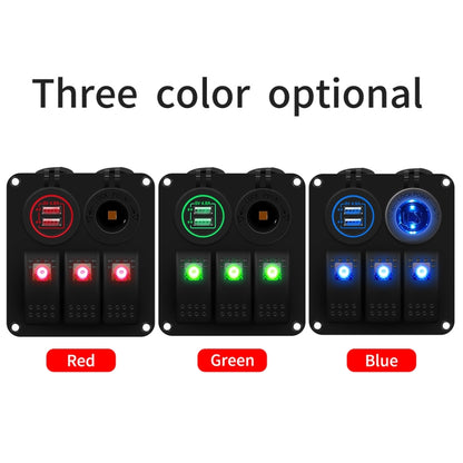 Multi-functional Combination Switch Panel 12V / 24V 3 Way Switches + Dual USB Charger for Car RV Marine Boat (Red Light) - In Car by buy2fix | Online Shopping UK | buy2fix