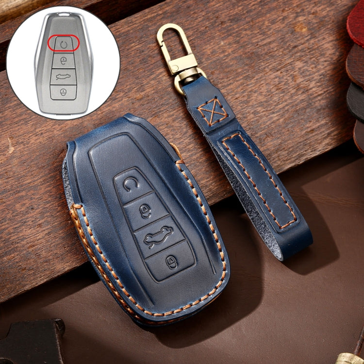 Hallmo Car Cowhide Leather Key Protective Cover Key Case for Geely Emgrand B Style(Blue) - Car Key Cases by Hallmo | Online Shopping UK | buy2fix