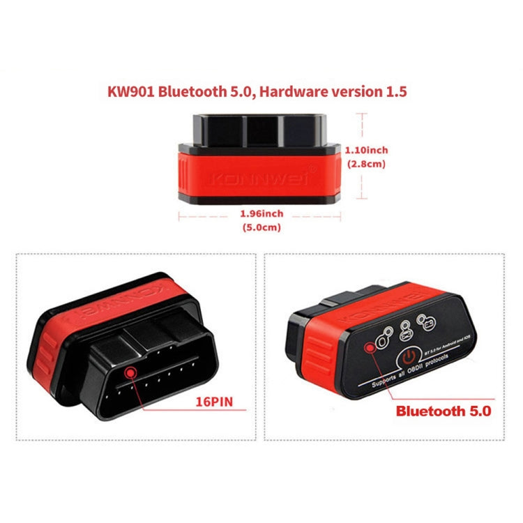 KONNWEI KW901 Android Phone OBD2 Car Bluetooth 5.0 Diagnostic Scan Tools(Orange) - Code Readers & Scan Tools by KONNWEI | Online Shopping UK | buy2fix