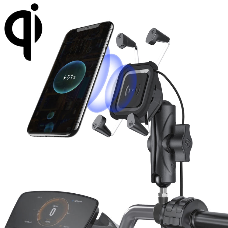 ZH-1558D2 Motorcycle M10 Ball Joint X-shape Aluminum Alloy Qi Wireless Charging Phone Holder - In Car by buy2fix | Online Shopping UK | buy2fix