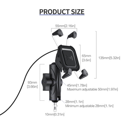 ZH-1558D2 Motorcycle M10 Ball Joint X-shape Aluminum Alloy Qi Wireless Charging Phone Holder - In Car by buy2fix | Online Shopping UK | buy2fix