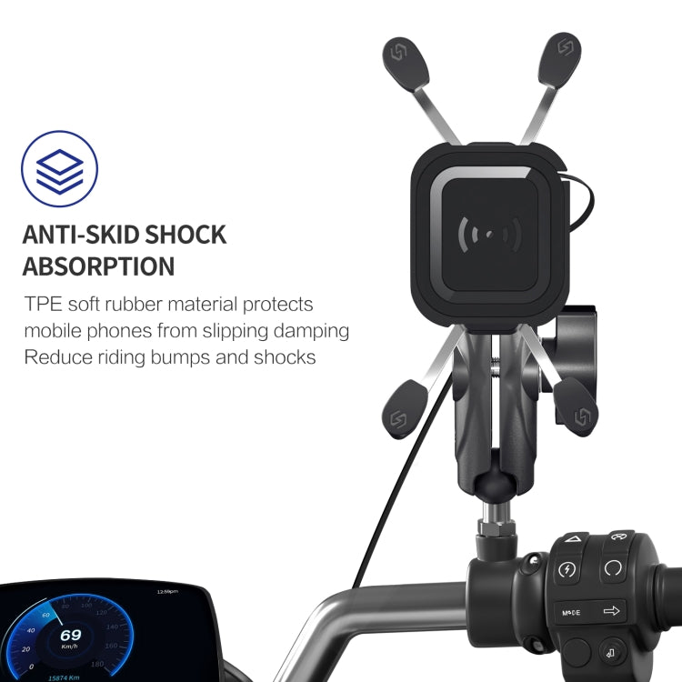 ZH-1558D2 Motorcycle M10 Ball Joint X-shape Aluminum Alloy Qi Wireless Charging Phone Holder - In Car by buy2fix | Online Shopping UK | buy2fix