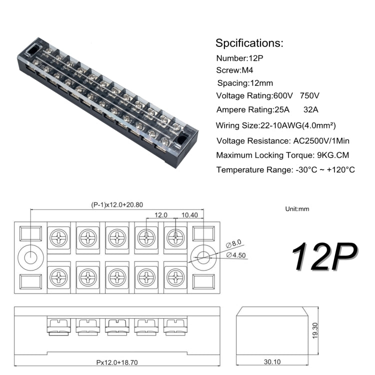 5 PCS Car 12-way 25A TB-2512 Dual Row Power Terminal Connector + 12-position Connection Strip with Cover - In Car by buy2fix | Online Shopping UK | buy2fix