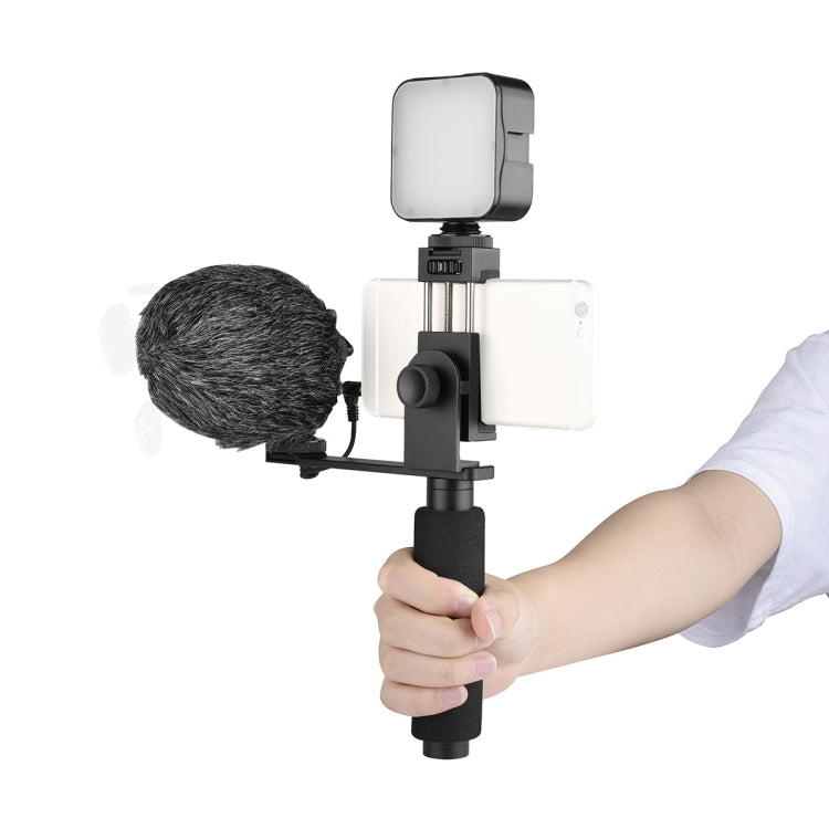 YELANGU PC09 Handheld Grip Holder Bracket + Photography Fill Light + Microphone with Mobile Phone Metal Clamp (Black) - Hand Held Monopod by YELANGU | Online Shopping UK | buy2fix