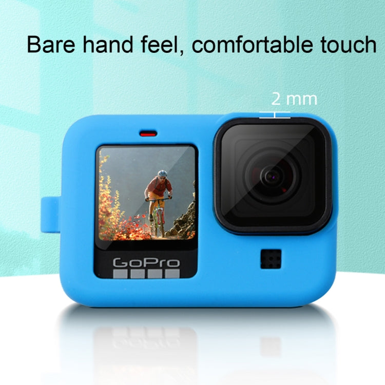 For GoPro HERO10 Black / HERO9 Black Silicone Protective Case Cover with Wrist Strap & Lens Cover(Blue) - DJI & GoPro Accessories by buy2fix | Online Shopping UK | buy2fix