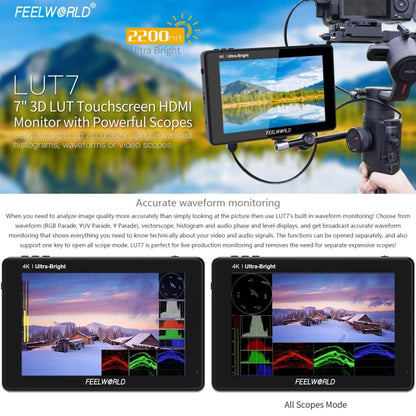 FEELWORLD LUT7 1920x1200 2200 nits 7 inch IPS Screen HDMI 4K Touch Screen Camera Field Monitor - Camera Accessories by FEELWORLD | Online Shopping UK | buy2fix