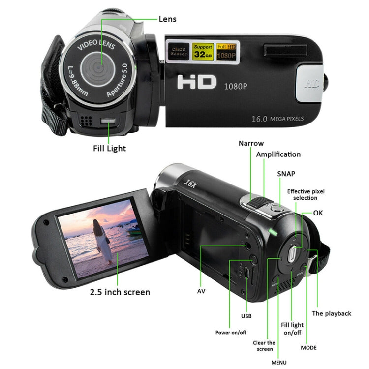 16X Digital Zoom HD 16 Million Pixel Home Travel DV Camera, UK Plug (Black) - Consumer Electronics by buy2fix | Online Shopping UK | buy2fix