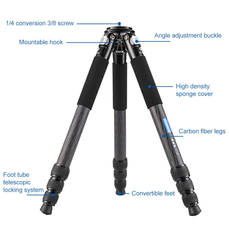 BEXIN RC334 Portable Collapsible Carbon Fiber Camera Tripod with K44 Panoramic BallHead - Camera Accessories by BEXIN | Online Shopping UK | buy2fix