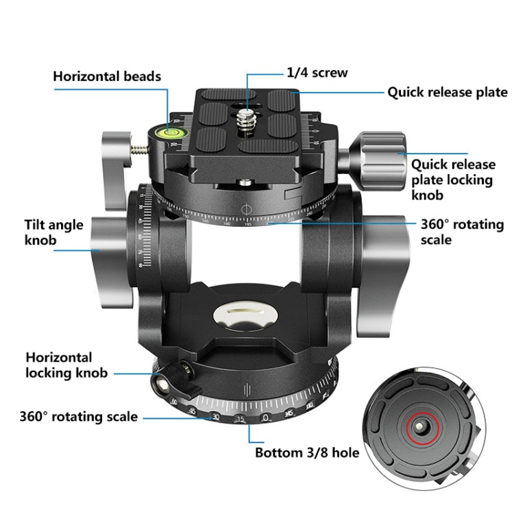 BEXIN DT-03R/S 720 Degree Panorama Heavy Duty Tripod Action Fluid Drag Head with Quick Release Plate - Camera Accessories by BEXIN | Online Shopping UK | buy2fix