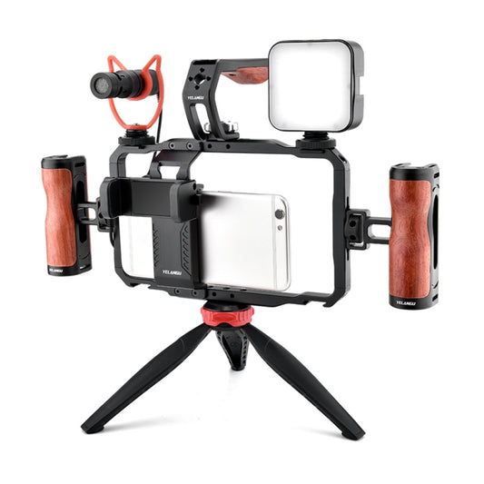 YELANGU LW-B01A01 Vlogging Live Broadcast LED Selfie Light Mic Smartphone Video Rig Handles Stabilizer Kits - Camera Cage by YELANGU | Online Shopping UK | buy2fix
