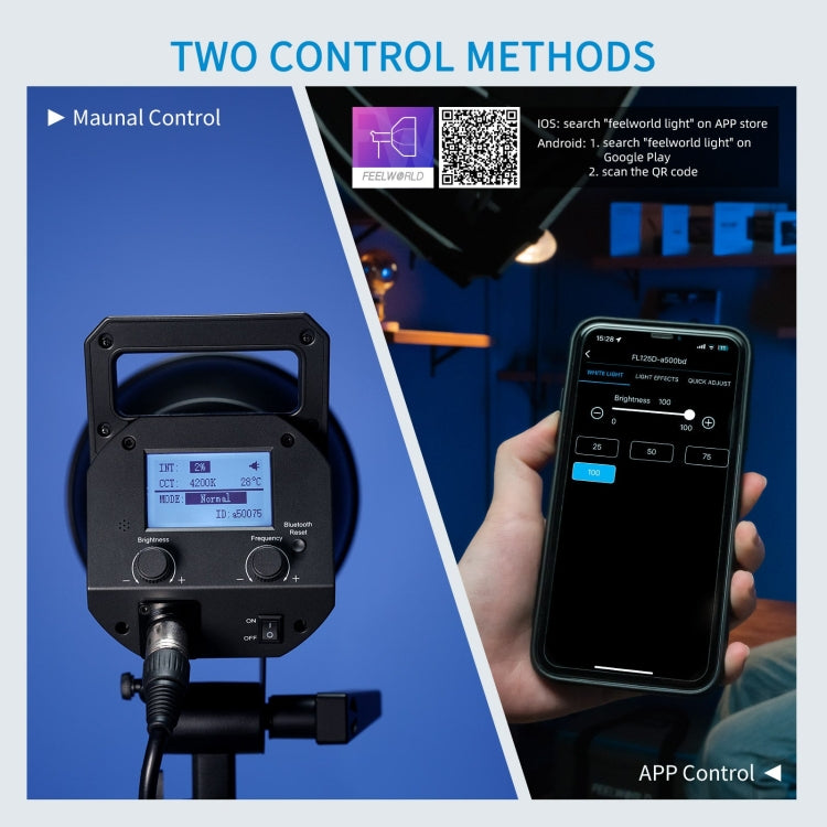 FEELWORLD FL125D 125W Daylight Point Source Video Light, Bluetooth APP Control(UK Plug) - Shoe Mount Flashes by FEELWORLD | Online Shopping UK | buy2fix