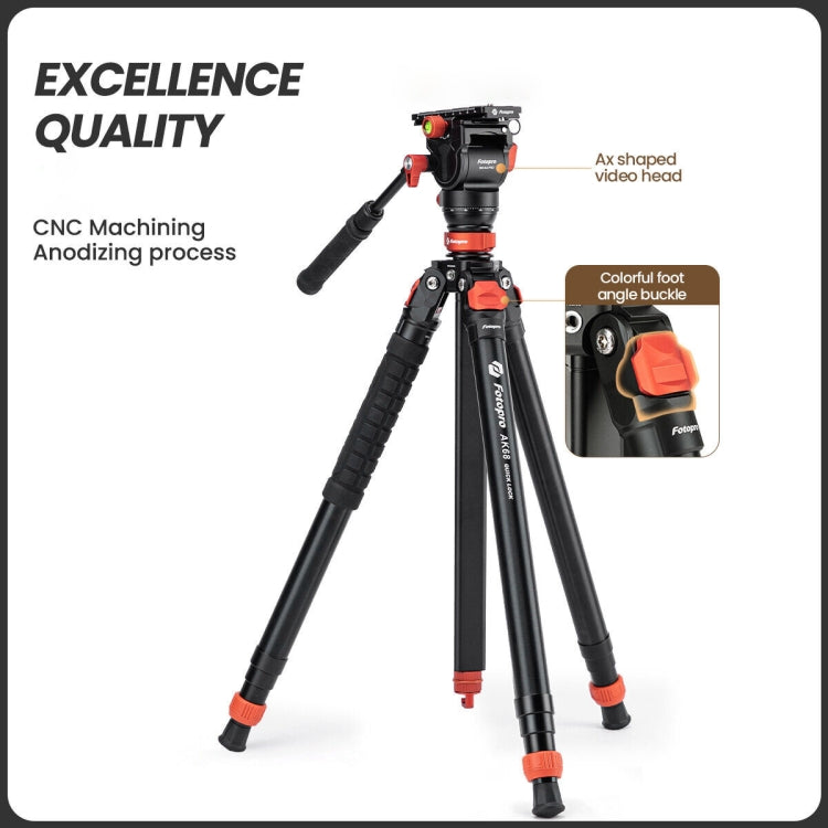 Fotopro AK68 Heavy Duty Fluid Head Tripod Automatic Quick Lock Tripod - Tripods by Fotopro | Online Shopping UK | buy2fix