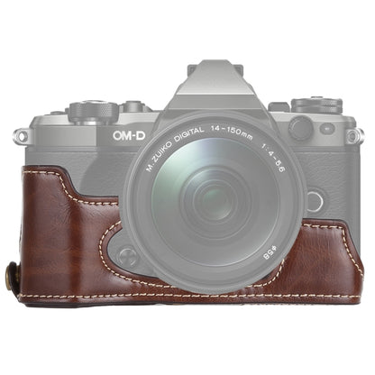 1/4 inch Thread PU Leather Camera Half Case Base for Olympus EM5 / EM5 Mark II (Coffee) - Camera Accessories by buy2fix | Online Shopping UK | buy2fix