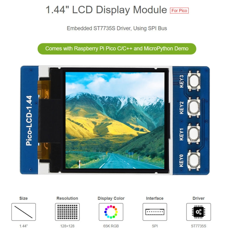 WAVESHARE 1.44 inch LCD 65K Colors 128 x 128 Display Module for Raspberry Pi Pico,  SPI Interface - LCD & LED Display Module by WAVESHARE | Online Shopping UK | buy2fix