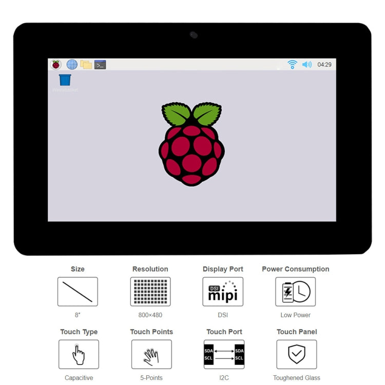 WAVESHARE 8 inch 800 x 480 Capacitive Touch Display for Raspberry Pi, DSI Interface - LCD & LED Display Module by WAVESHARE | Online Shopping UK | buy2fix