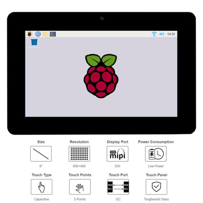 WAVESHARE 8 inch 800 x 480 Capacitive Touch Display for Raspberry Pi, DSI Interface - LCD & LED Display Module by WAVESHARE | Online Shopping UK | buy2fix