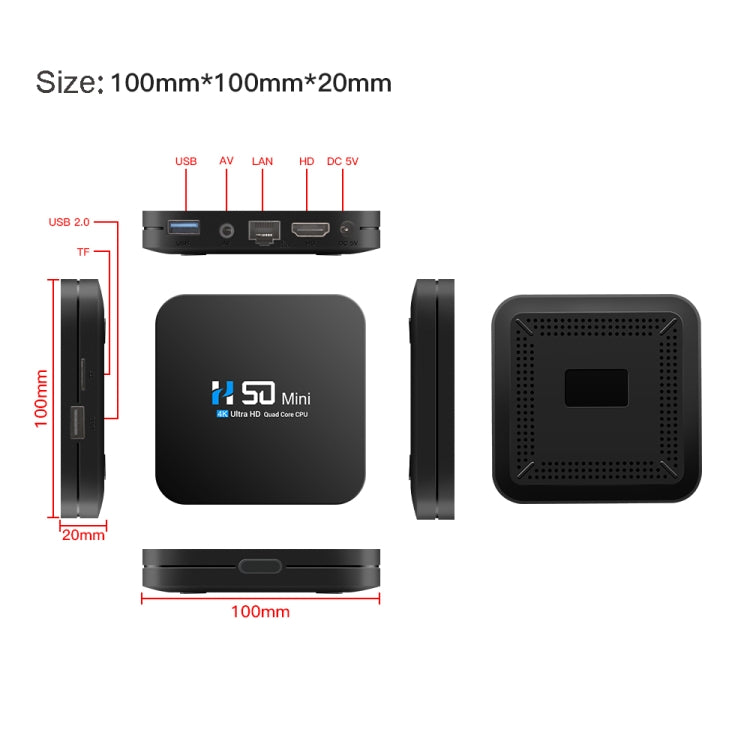 H50 Mini 4K Smart Network TV Box, Android 10.0, RK3318 Quad Core, 2GB+8GB, EU Plug - RK3318 by buy2fix | Online Shopping UK | buy2fix