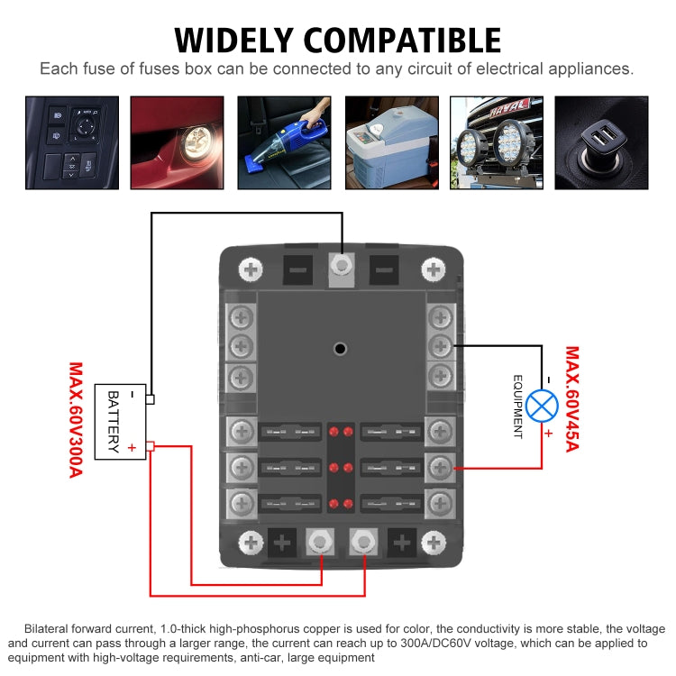 CS-1222A1 High Current Independent Positive and Negative 6-way LED Indicator Plug Fuse Box - In Car by buy2fix | Online Shopping UK | buy2fix