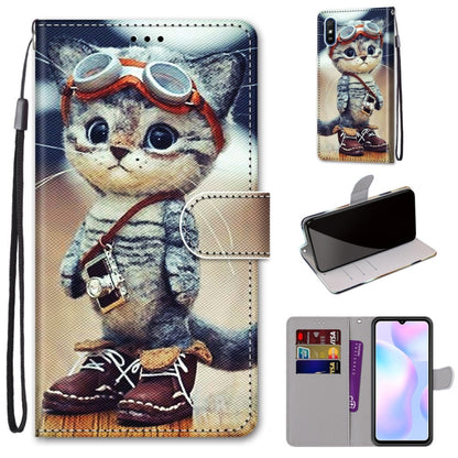 For Xiaomi Redmi 9A Coloured Drawing Cross Texture Horizontal Flip PU Leather Case with Holder & Card Slots & Wallet & Lanyard(Leather Shoes Cat) - Xiaomi Cases by buy2fix | Online Shopping UK | buy2fix