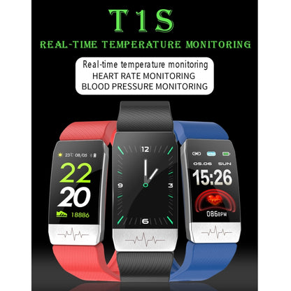 T1S 1.14 inch Screen IP67 Waterproof Smart Bracelet, Support Blood Oxygen Monitoring / Body Temperature Monitoring / Heart Rate Monitoring(Red) - Smart Wear by buy2fix | Online Shopping UK | buy2fix