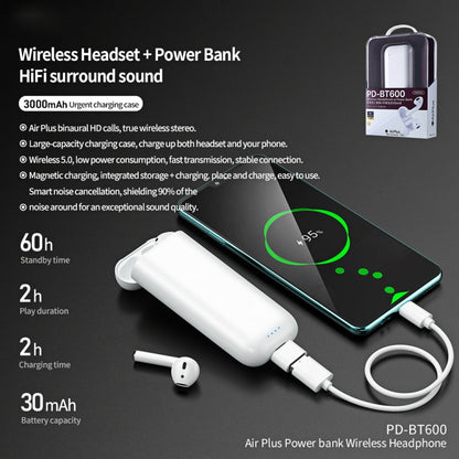 Remax PD-BT600 Air Plus Bluetooth 5.0 Multi-function Power Bank Wireless Bluetooth Earphone(White) - Bluetooth Earphone by REMAX | Online Shopping UK | buy2fix