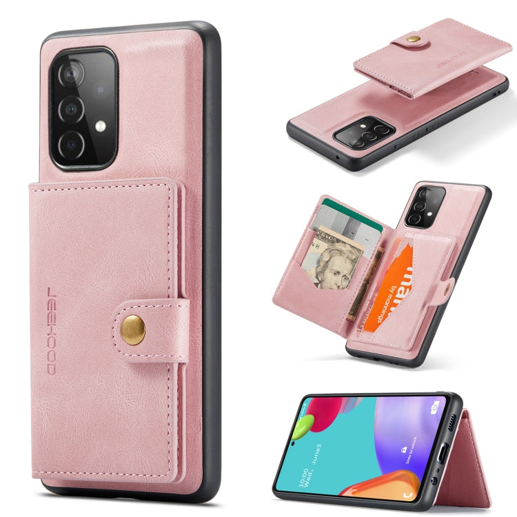 For Samsung Galaxy A52 5G / 4G JEEHOOD Retro Magnetic Detachable Protective Case with Wallet & Card Slot & Holder(Pink) - Galaxy Phone Cases by JEEHOOD | Online Shopping UK | buy2fix